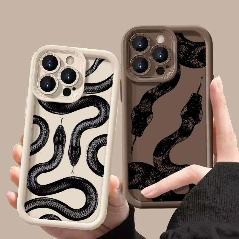 Black Snake Print Phone Case For iPhone 17 16 15 14 Pro Max 13 12 11 XS X XR 7 8 Plus 17Air Shockproof Candy Soft Silicone Cover