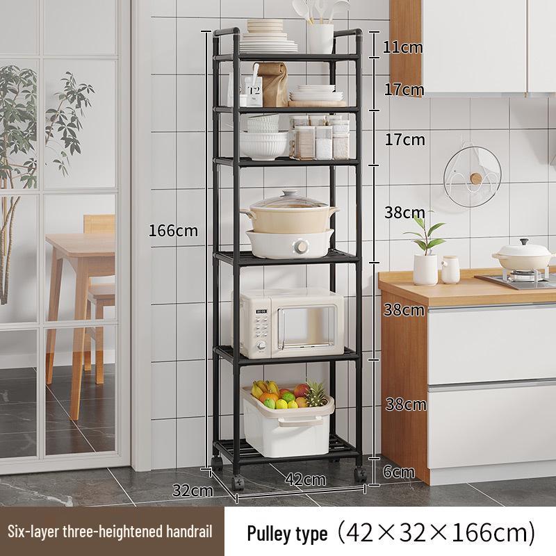 Multi-layer Kitchen Storage Shelf with Wheels - Punch-free Microwave Oven Rack & Vegetable Sundries Organizer