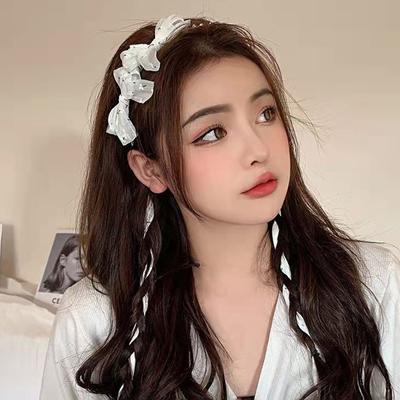 Headband With Lace Silk Scarf Cute Hairband For Girls Korean Hair Accessories Bow Headband