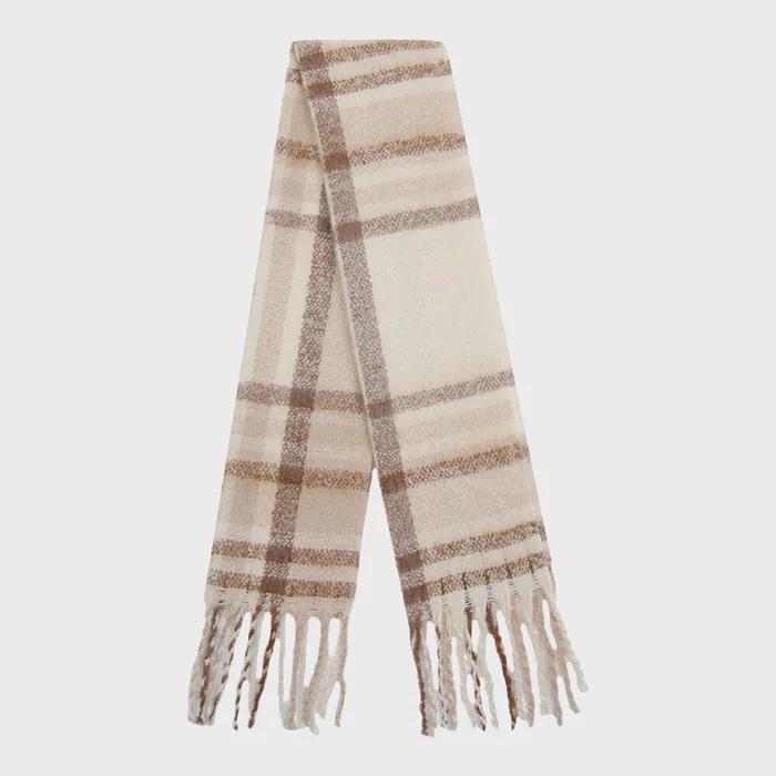 [UNISEX] Flower Dot Embroidered Bold Check Scarf_Beige