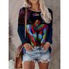 Abstract Tie-Dye 3D Digital Print Loose Fit Womens Crew Neck Long Sleeve T-Shirt Casual Comfort Top