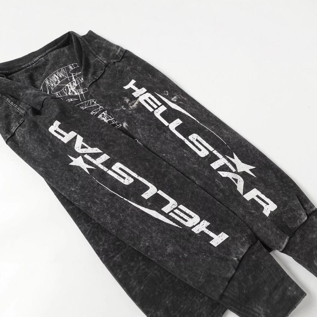 Cross 2025 Hellstar Trendy High Street Loose Long Sleeve Hoodie for Men & Women – Autumn Wear