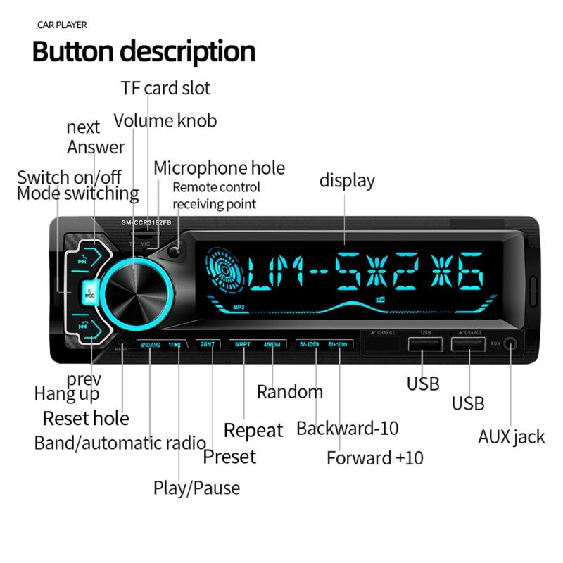 1 Set Colorful Lighting 12V Dual USB Handsfree Call U Disk Car Player Mp3 Music Stereo Adapter Bluetooth Radio Receiver