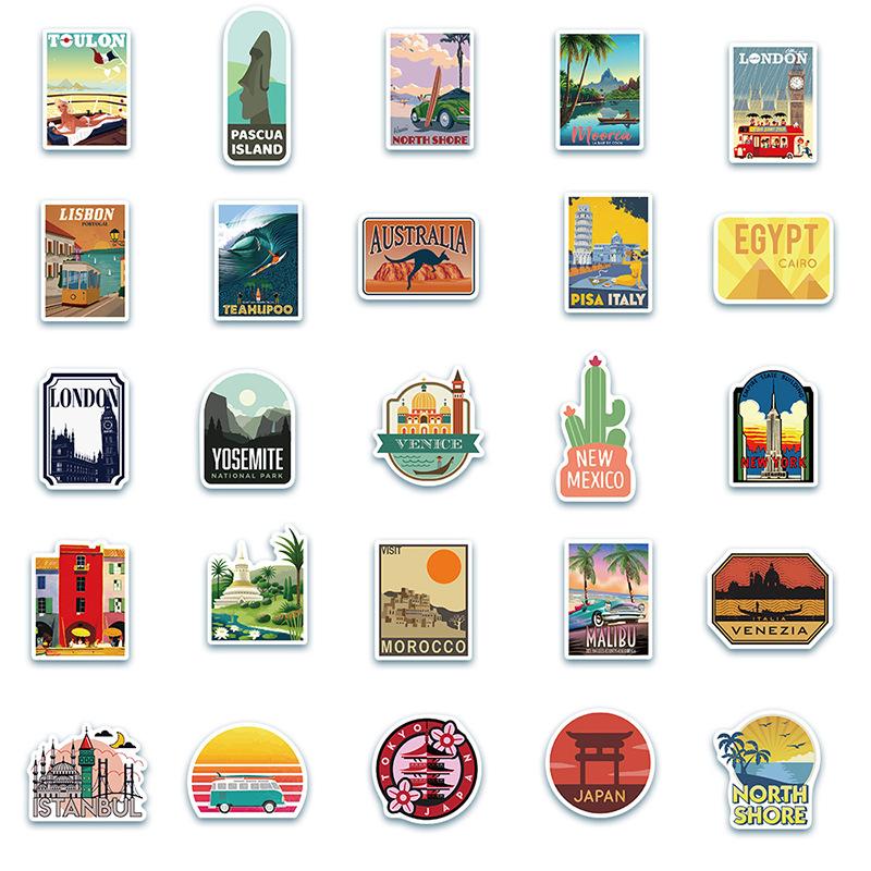 50PCS New Global Travel City Landscape Stickers Decal DIY Phone Laptop Guitar Stationery Scrapbook Skateboard Toy Sticker