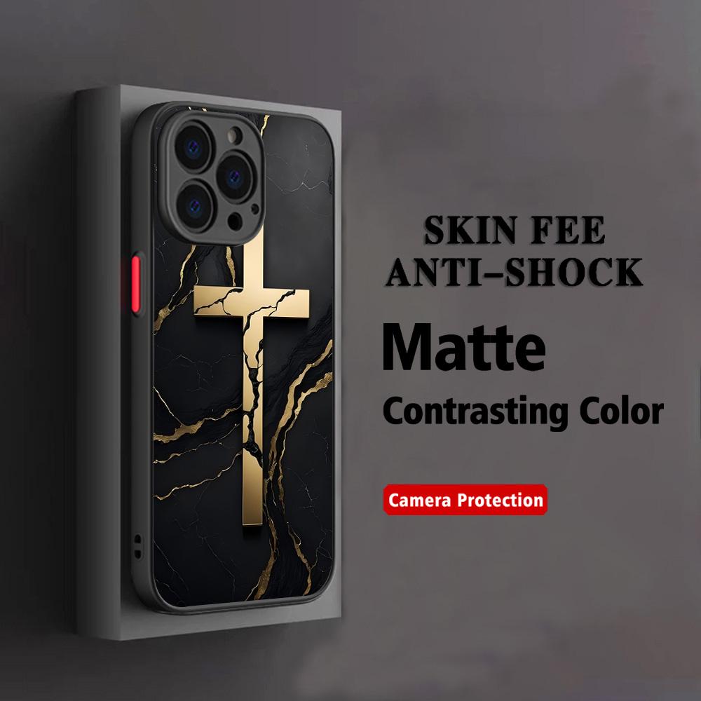 HOT Jesus Cross Painted Anti-Shock Phone Case For iPhone 17 16e 16 15 14 13 12 11 Mini Pro Air  Max X XR XSMax Plus Matte Clear
