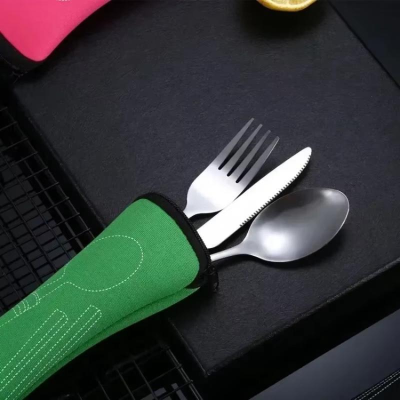 3Pcs New Portable Travel Cutlery Stainless Steel Western Style Steak Knife Fork Spoon Complete Set of Tableware Home Use Outdoor