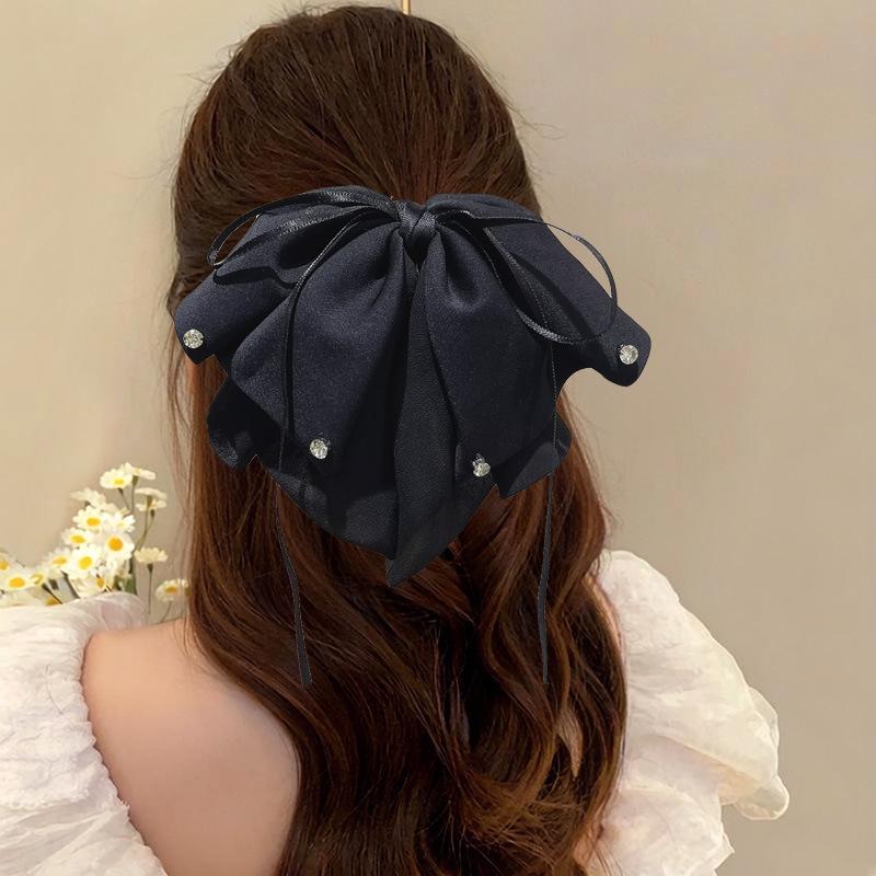Elegant Retro Satin Bow Hair Clip for Women - Perfect for Low Ponytails and Head Ornaments
