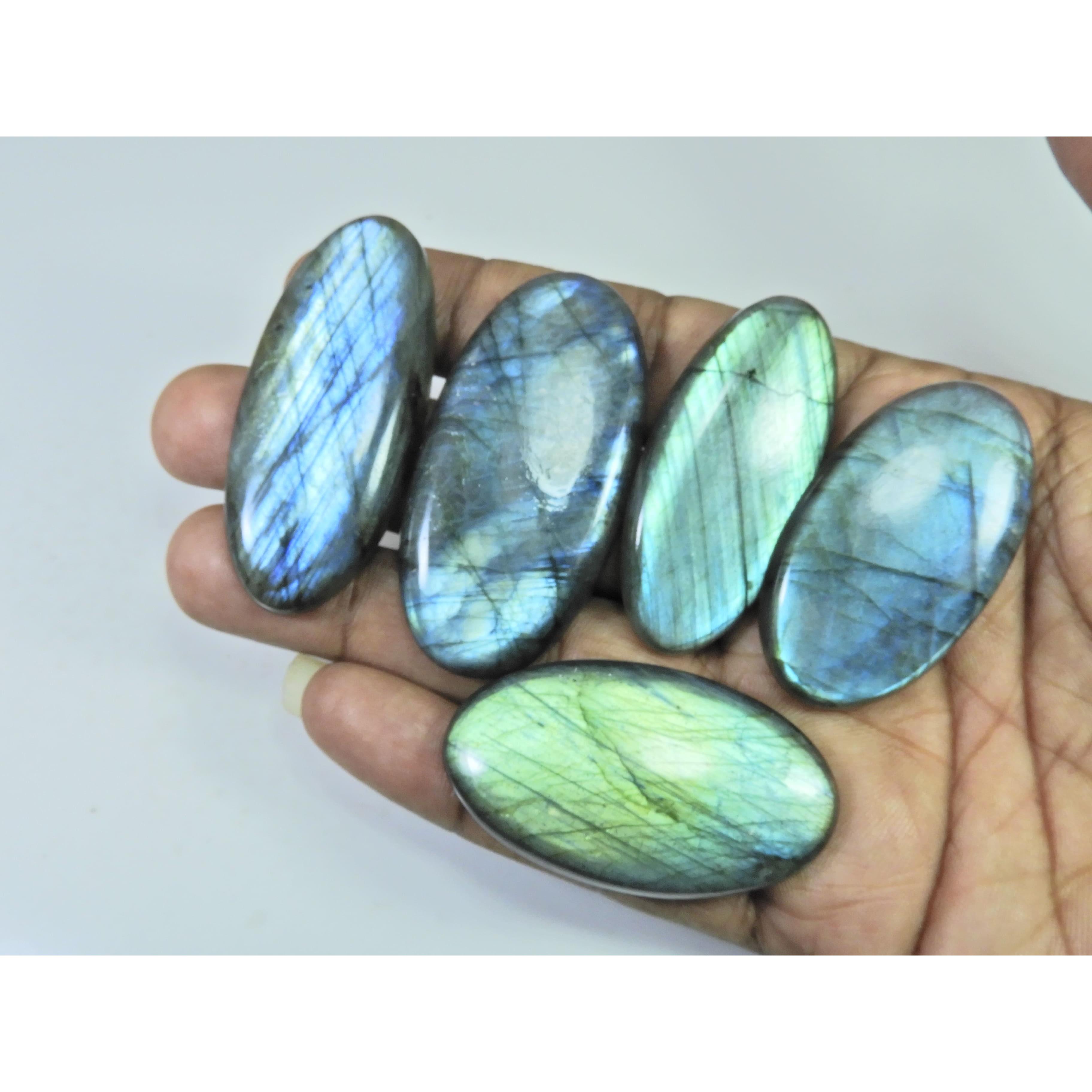 Natural Labradorite Green Multi Fire Oval Cabochon Loose Gemstone 05Pcs Lot LL-1106