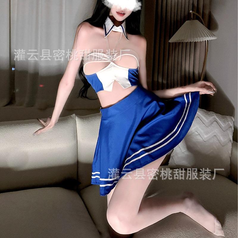 Sexy lingerie hot split lace-up top college JK skirt sexy cutout cos sailor uniform seduction