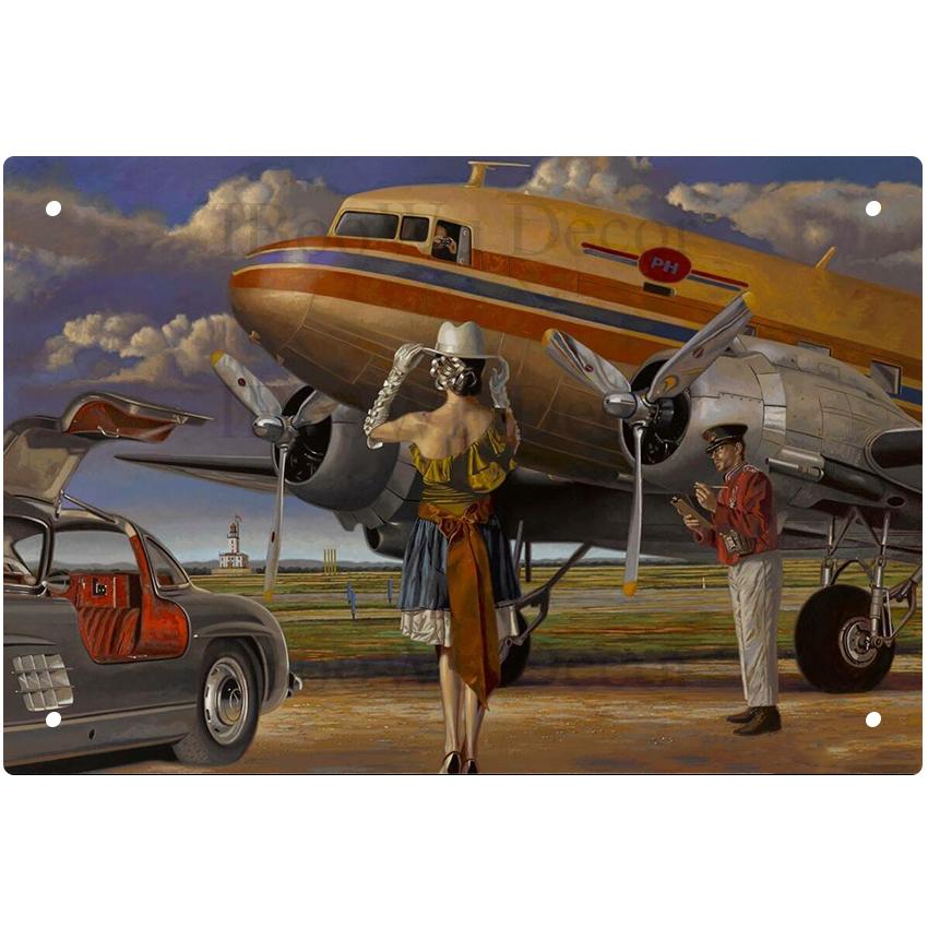 Airplane Fighter Vintage Metal Signs American Style Aircraft Wall Sticker Painting Poster Pub Bar Room Decor