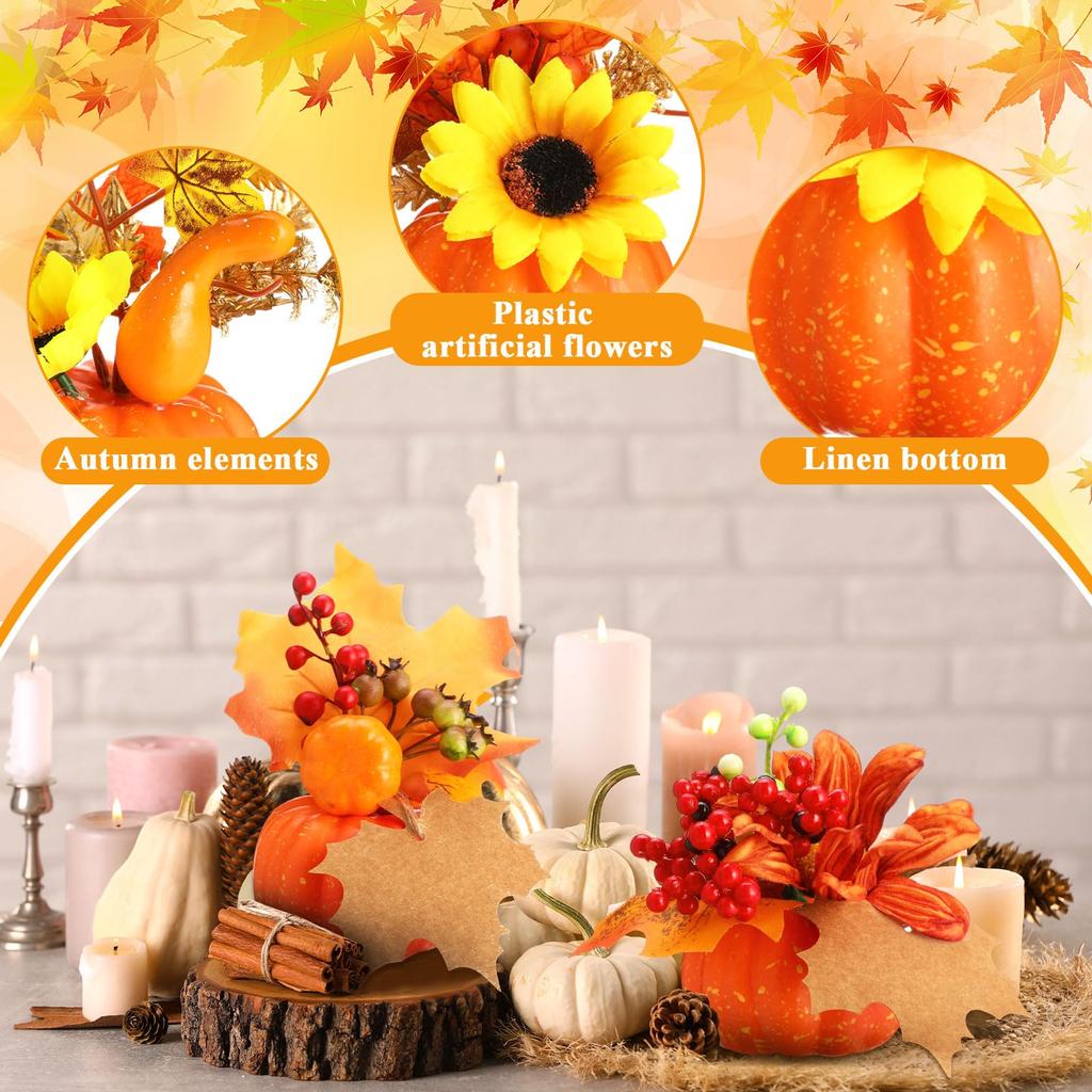 Artificial Pumpkins Fall Decor Faux Thanksgiving Floral Arrangements Maple Leaf Berry Bouquet for Autumn Harvest Tabletop Decor