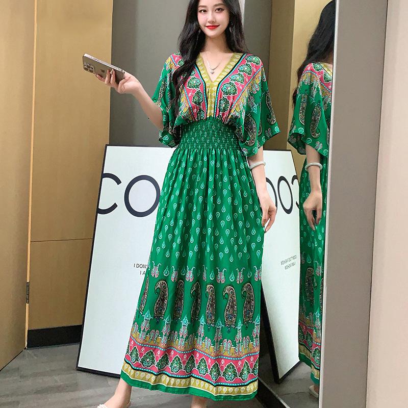 Dame Casual Blomstret V-halskjole Irregulær Tone Casual Rund hals Lang