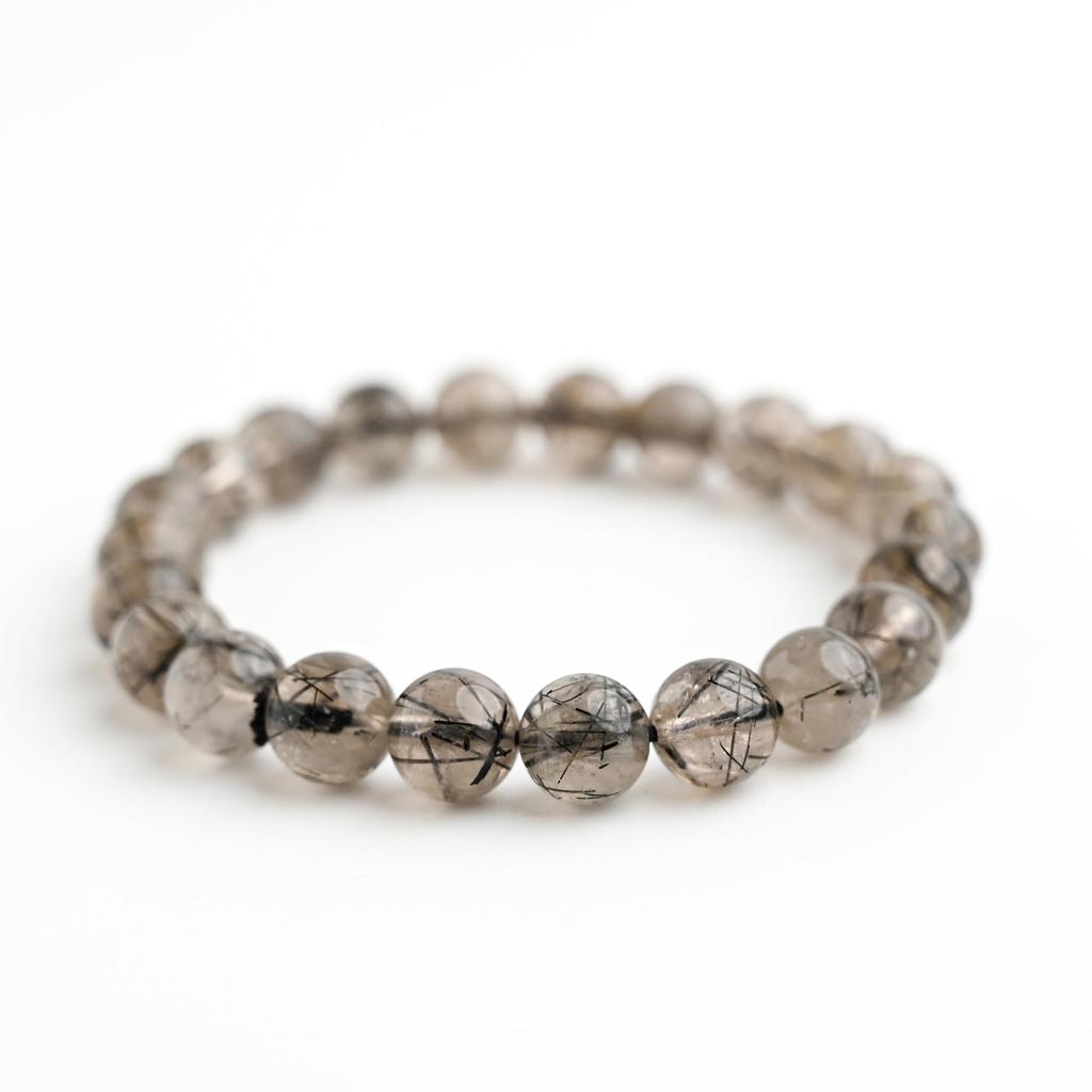 Black Smoky Rutilated Quartz Bracelet Tourmaline in 16cm Wrist Limited Natural Power Prayer Good Luck Feng Shui [Eigado] (Black Quartz) 8.5mm Stone,