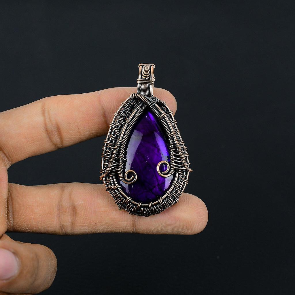 Purple Flash Labradorite Jewelry, 999 Copper Wire Wrapped Pendant Handmade Gemstone Jewelry, Gifts For Wife Brand New Pendant