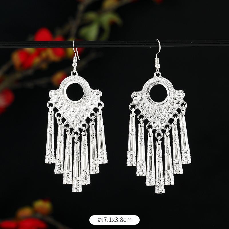 Miao Yin earrings retro exotic niche design long fringed earrings medium earrings women
