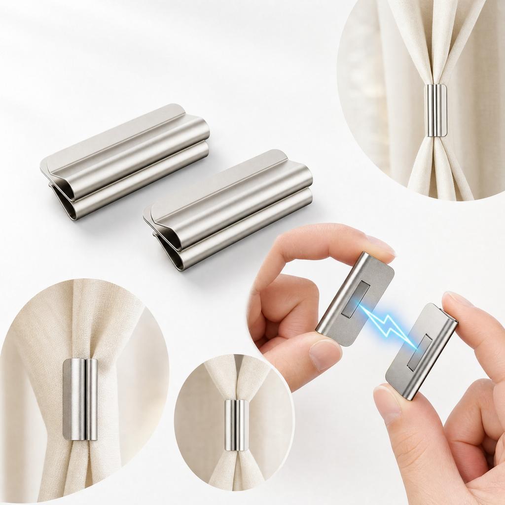 Magnetic Curtain Tiebacks, No Drilling Curtain Clips for Curtains, Door Curtains, Bed Curtains and Cabinet Doors, Strong Closure Rings