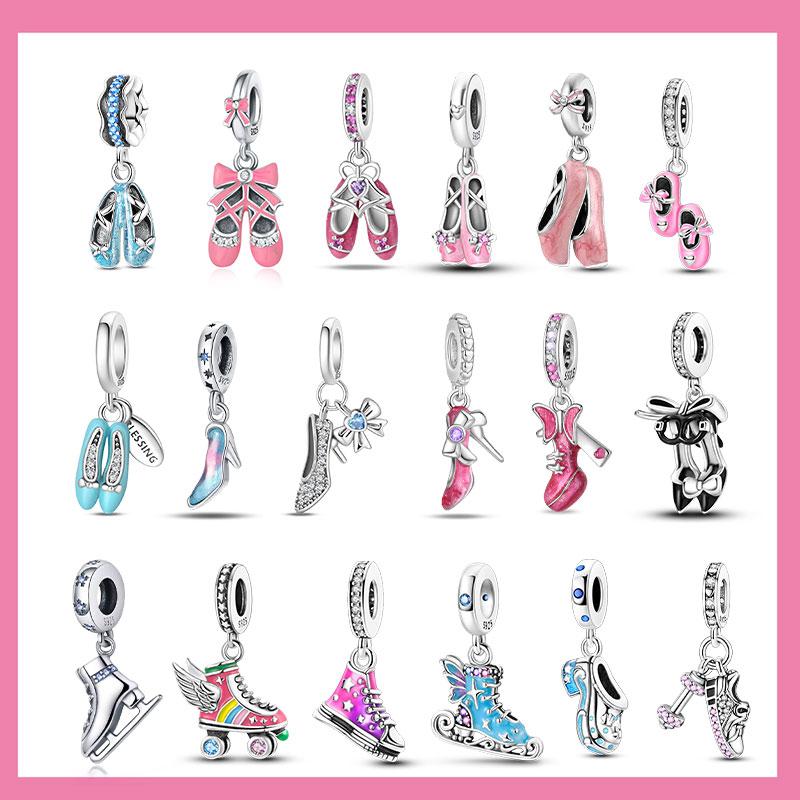 Exquisite Copper Ballet Dance Shoes High Top Canvas Shoe High Heels Charms Beads Fit Diy Bracelet Fine Birthday Jewelry Gift