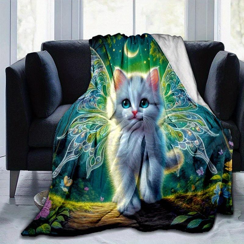 1pc Cat Printing Lightweight Flannel Blanket, Comfortable and Warm Blanket, for Camping Sofa Bed and Couch Office, Suitable for Gift Blankets