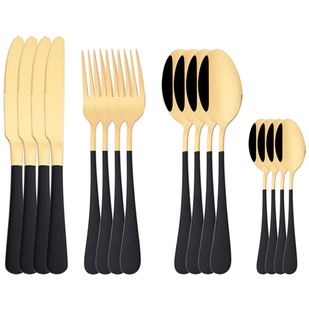 16Pcs/Set Dinnerware Stainless Steel Mirror Rainbow Cutlery Set Kitchen Fork Coffee Spoon Knife Tableware Silverware Set