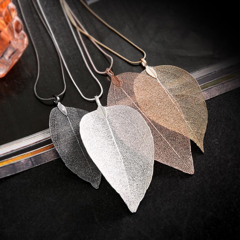 Eenvoudige Persoonlijkheid Natuurlijk Imitatie Blad Specimen Hanger Lange Slangenhanger Ketting voor Vrouwen Retro Creatief Sieraden Accessoire
