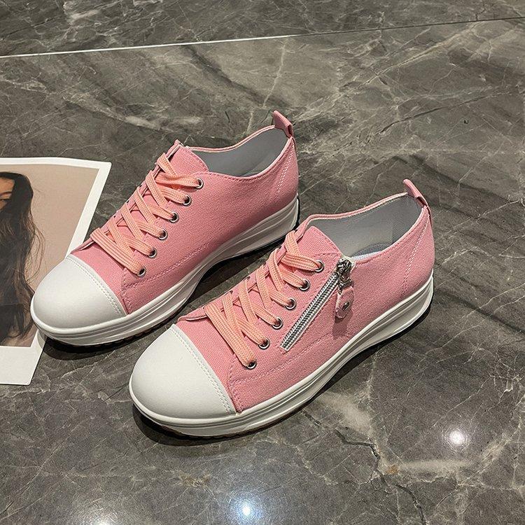 

Модная универсальная осенняя новинка туфли на маффиновом каблуке с перекрестными ремешками, одинарные туфли с боковой застежкой для женщин 43 розовый