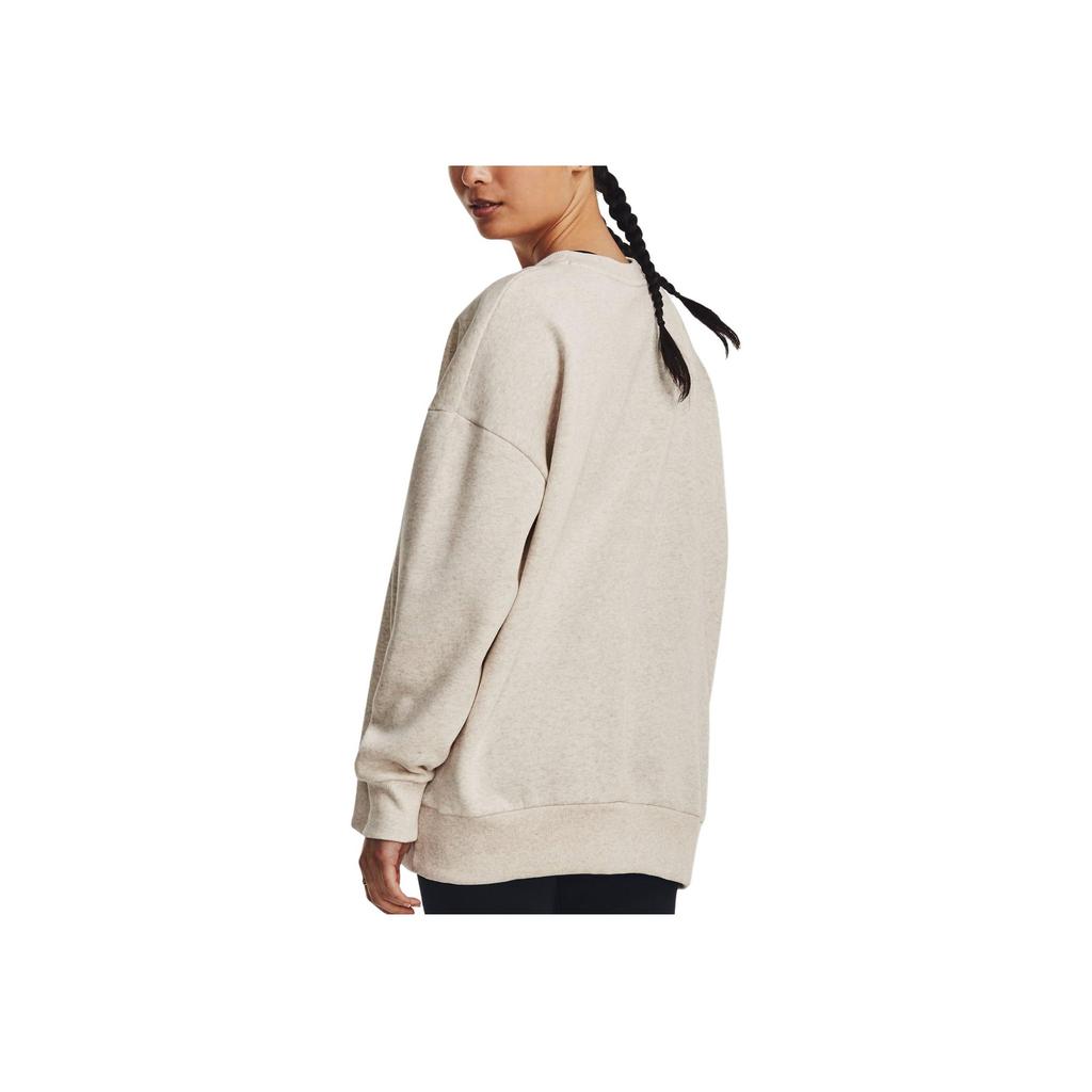 Under Armour Casual Crew Neck Loose Fit Solid Color Pullover Sweatshirt Women Sweatshirt Beige 1379491-784