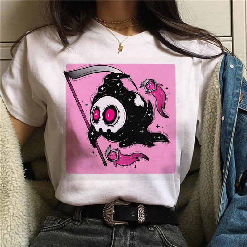 Women Anime Print T-Shirt Grunge Loose Steampunk Tees Gothic Female Harajuku Summer Clothing E-Girl Kawaii Aesthetic Top