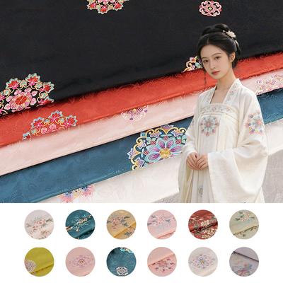 Chinese Style Flower Embroidered Brocade Fabric Smooth Breathable for Blouses Cheongsam Kids' Wear Vests Cardigans Sewing Cloth