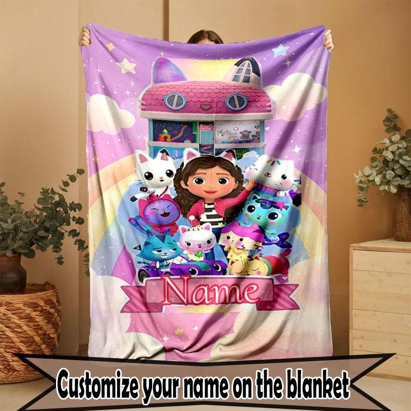 Custom Name Personalized Gabby's Dollhouse Print Blanket, Home Decor, Bedroom, Sofa, Camping, Couch, Gifts for Birthday Christmas