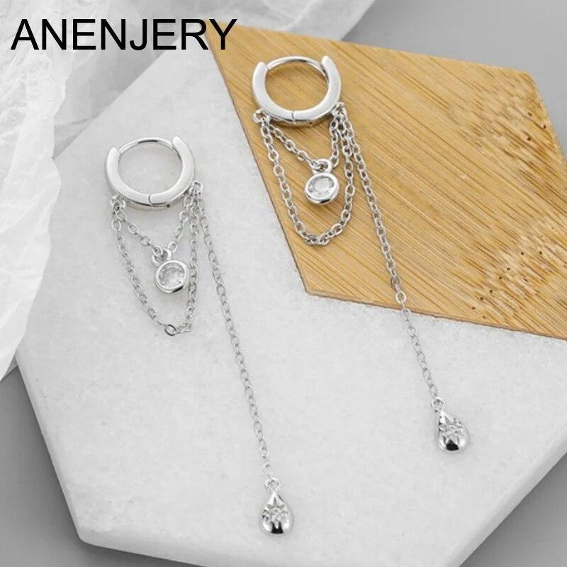 

ANENJERY длинные серьги с кисточками и цирконием для женщин, модные темпераментные серьги серебряного цвета с длинной цепочкой, модные вечерние украшения