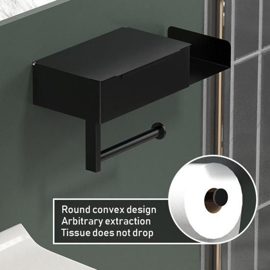 Toilettenpapierhalter mit Ablage und Schublade Wandmontierter Badezimmer-Organizer Rollenhalter Staubdichter Wischtuchspender für platzsparende Aufbewahrung