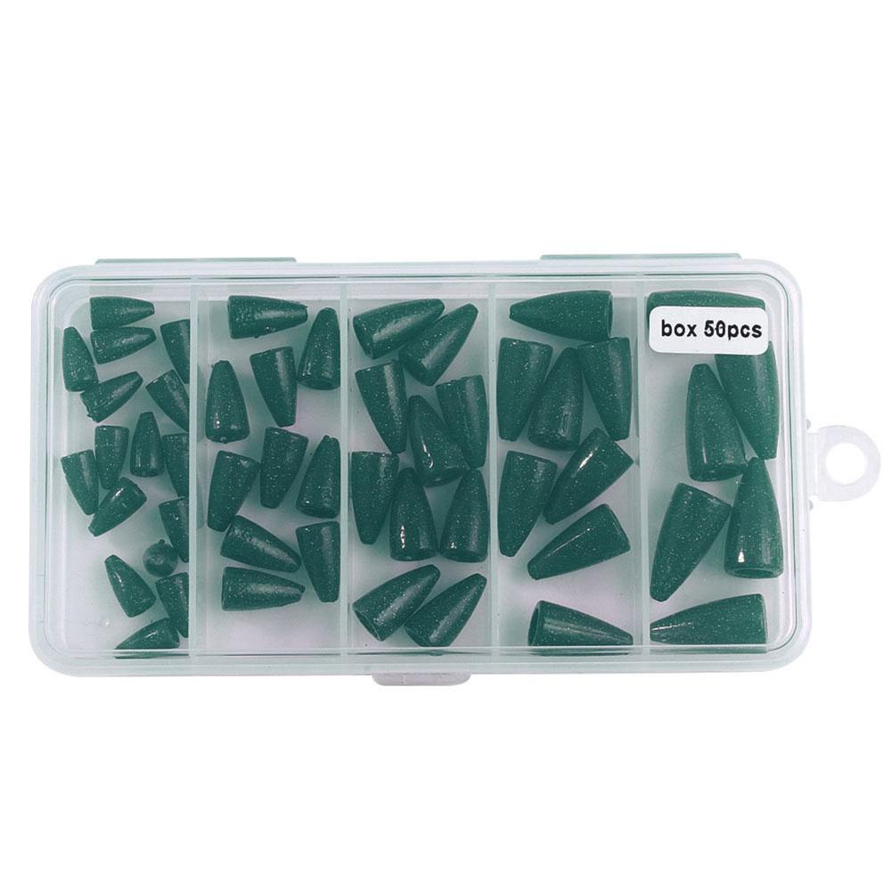 

50PCs Bullets Fishing Sinkers Worm Weights Slip Fishing Gear Set for Bass Fishing Weights Saltwater Freshwater зелёный