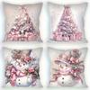 Pink Christmas Pillowcases: Snowman & Tree Designs for Festive Home Decor Sofas, Bedroom Pillow Covers, Holiday Gifts