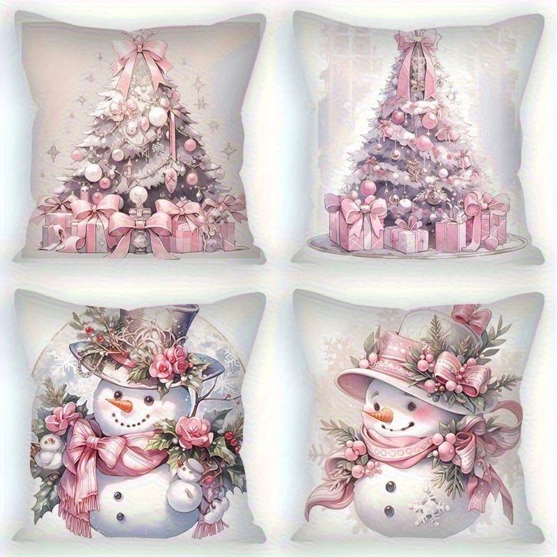 Pink Christmas Pillowcases: Snowman & Tree Designs for Festive Home Decor Sofas, Bedroom Pillow Covers, Holiday Gifts