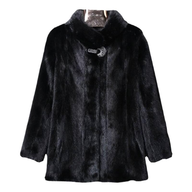 Women's Korean Style Slim Mink Fur Stand Collar Jacket