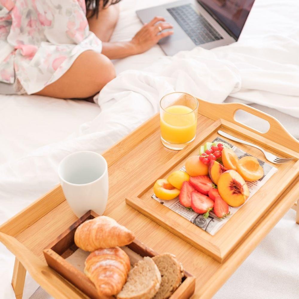 Stolik Śniadaniowy Bambusowy Składany do Łóżka na Śniadanie Laptopa Taca