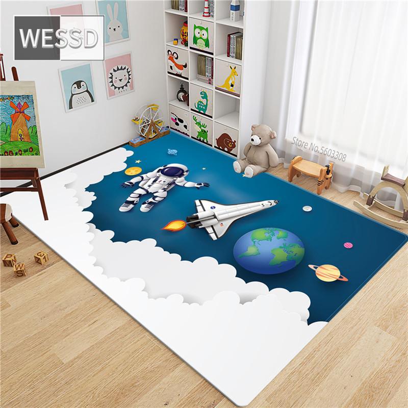 Desen animat Rachetă Astronaut Covor 3D Spațiu Flanel Burete Covor de podea Covor de cameră pentru adolescenți Covor drăguț Covor de noptieră