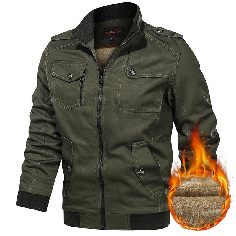 Tooling jacket men's loose large size autumn and winter multi-pocket military uniform cotton handsome stand-up collar casual jacket