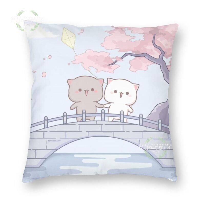 Cute Couple Pillowcase Bedroom Living Room Cute couple cat throw pillow Peach and Goma Family Sofa Car Home Decor Cushion cover