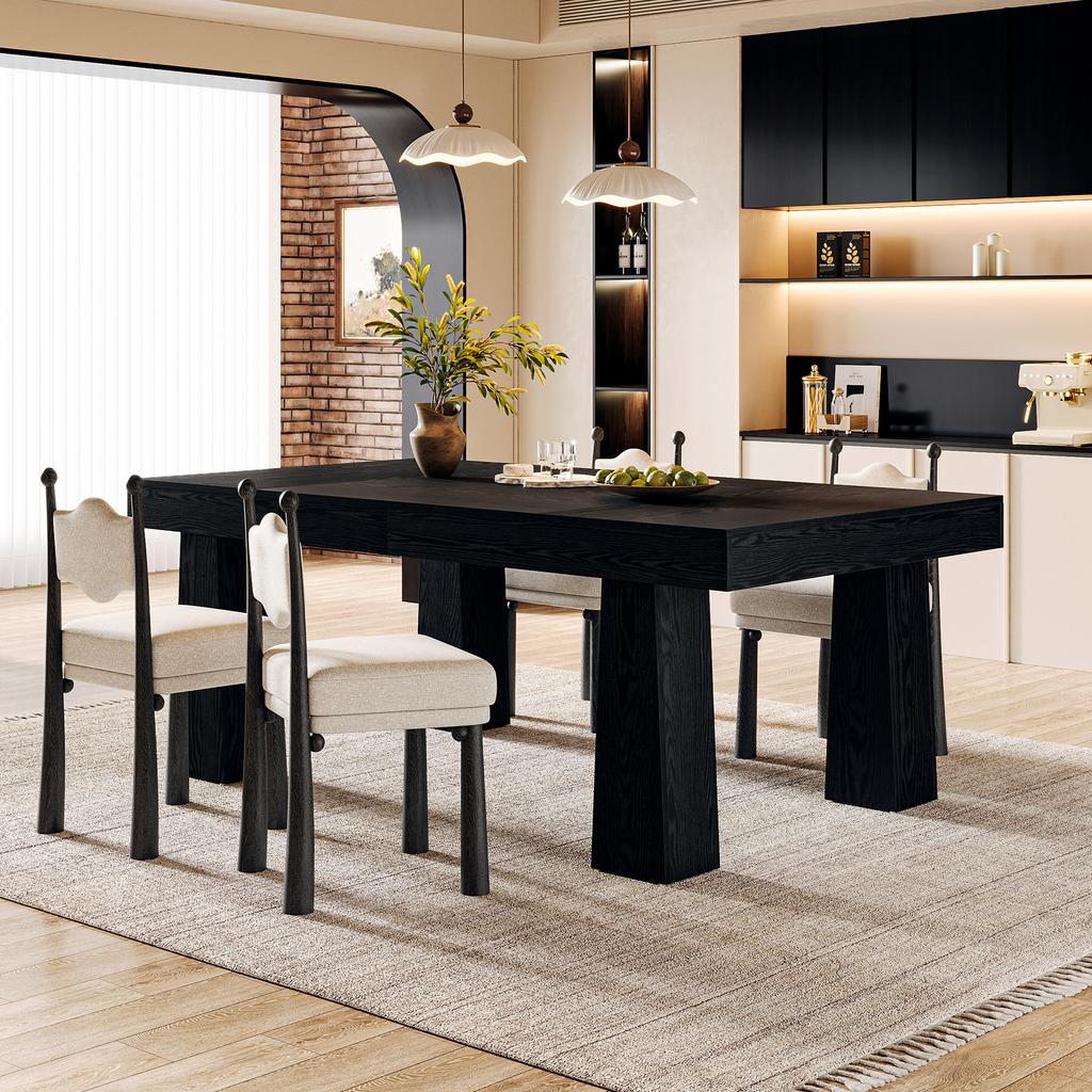 Dining Table 160x80 Cm, Rectangular Kitchen Table with Robust, Tapering Table Legs, Modern Black Wooden Table for Dining Room