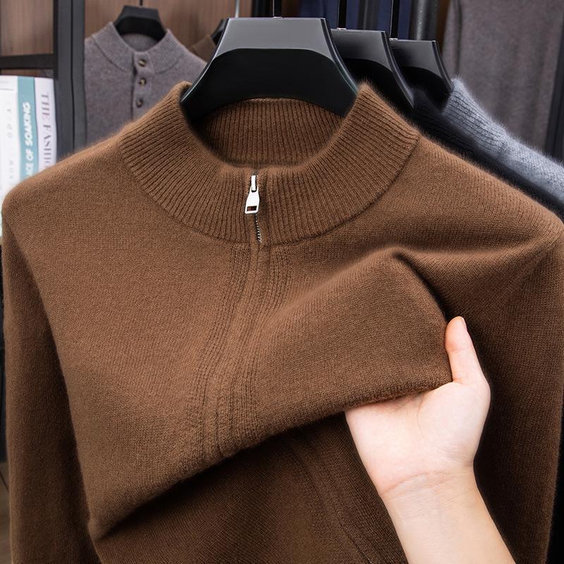 470g Men's Old Money Style Wool Zipper Cardigan Sweater - Thick Warm Knitwear