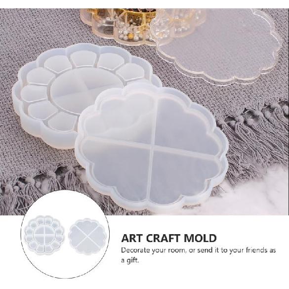STOBOK DIY Silicone Flower Lace Storage Box Mold with Lid, Epoxy Resin Art Crafts Mold for Jewelry, Candle Holder, Beads Container, 5.15 X 5.15 X
