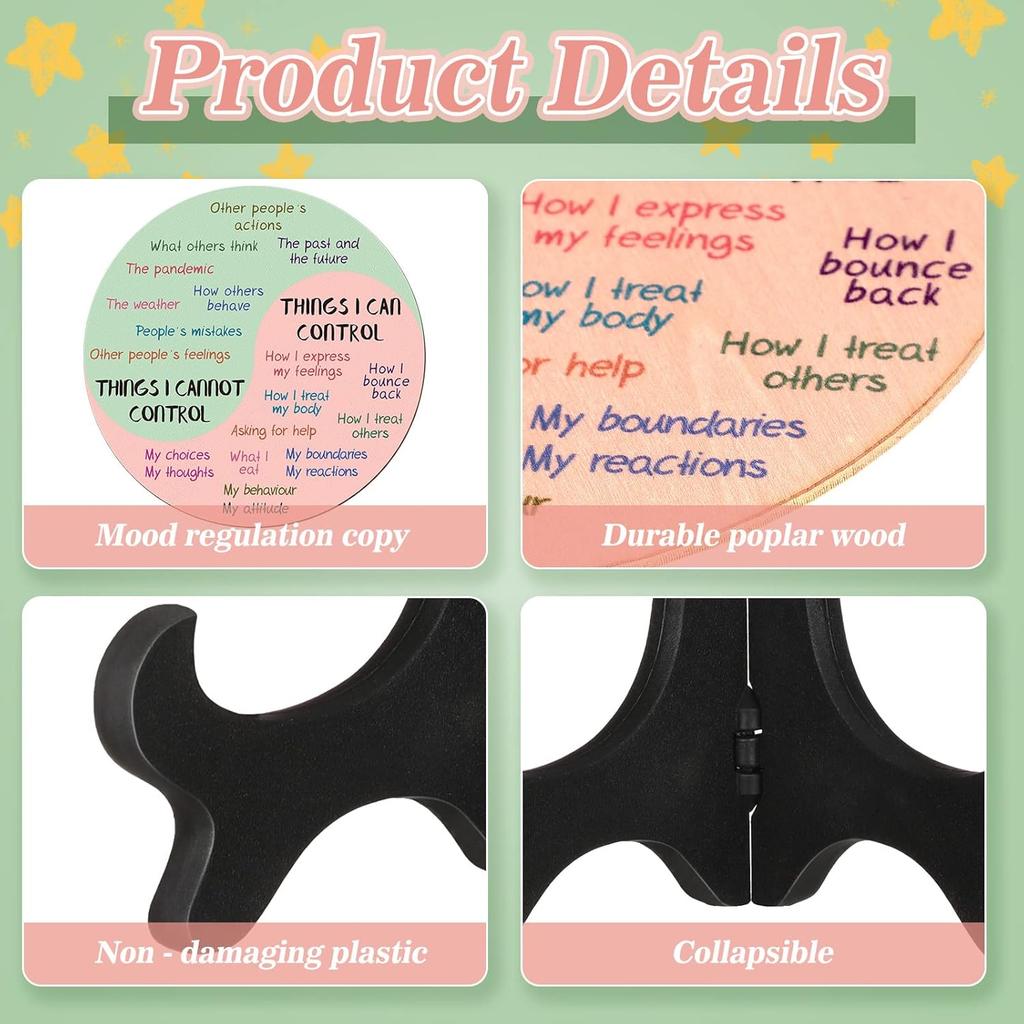 2 Pcs Feelings Wheel Therapy Office Desk Decor Things I Can Control Double Sided Mental Health Emotions Chart with Stand Therapist Gifts Psychology