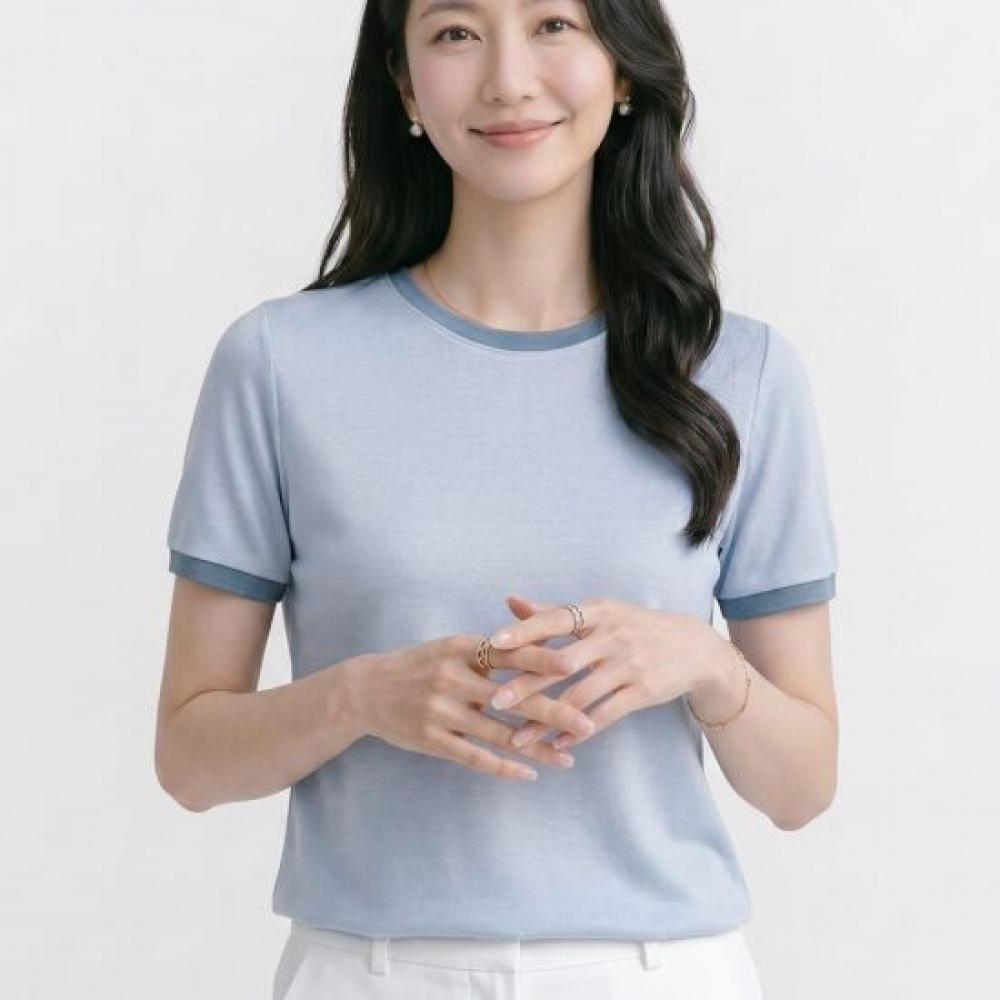 Navava Basic Simple Color Block Round Neck ShorT Sleeve T shirT nT3344
