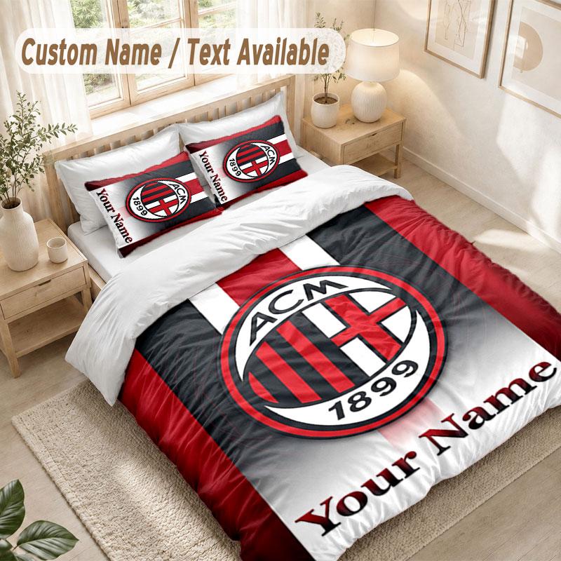Custom Name Bedding Set 3 PiecesAC Milan Print Duvet Cover + 2 Pillowcases Soft Bed Decor