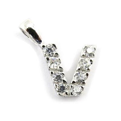 [J5302] - White Gold Plated 'Letter V' Pendant