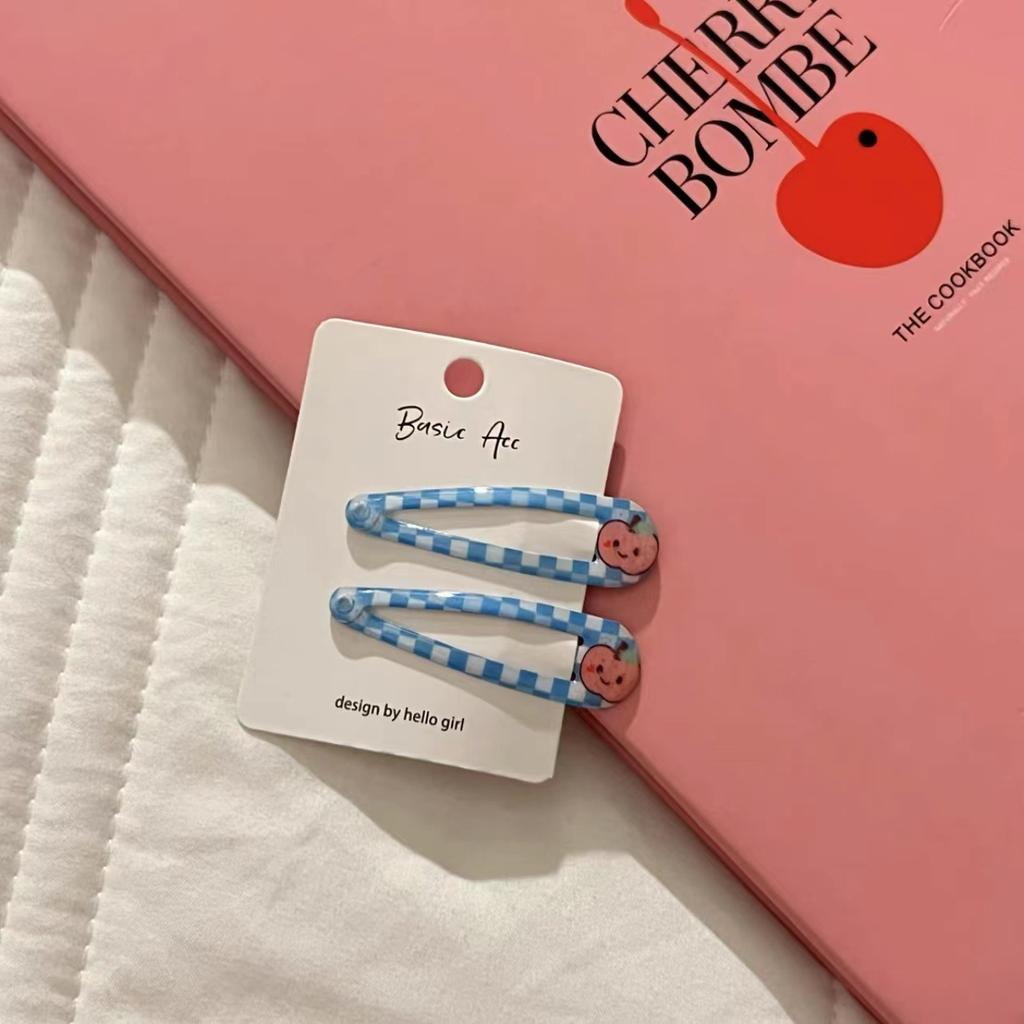 2pcs Korean Kid Hair Clips Cute Plaid Bear Barrettes for Girls Summer Fashion Fruit BB Hair Accessories Princess Series Headwear