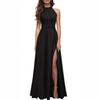 Rochie de seară sexy cu gât halter pentru femei - Vară 2026, Rochie lungă cu crăpătură pentru banchet, Culoare solidă, Îmbrăcăminte formală
