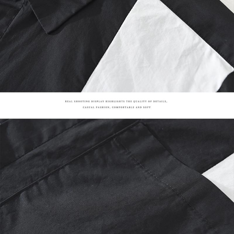 Korean Fashion Men Long Sleeve Shirt Youth Streetwear Patchwork Shirt with Pocket Spring Fall Lapel Collar Pure Cotton Casual Tops Male