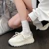 Muffin Platform White Shoes Women's 2025 Spring New Korean Version of Leisure Sports Waffle Shoes Leather Breathable Forrest Gump Shoes